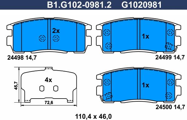 Galfer B1.G102-0981.2 - Bremžu uzliku kompl., Disku bremzes www.autospares.lv