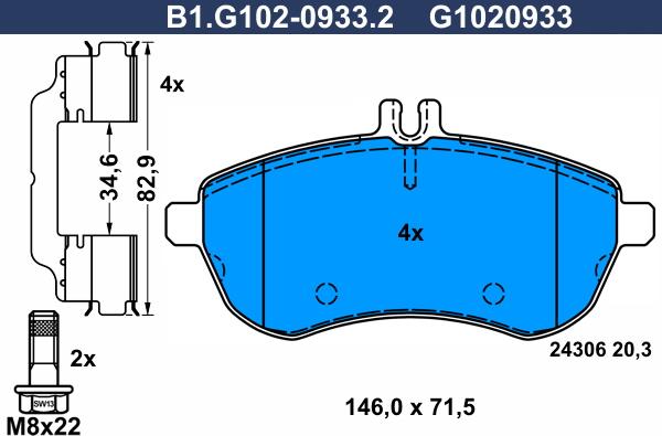 Galfer B1.G102-0933.2 - Bremžu uzliku kompl., Disku bremzes autospares.lv