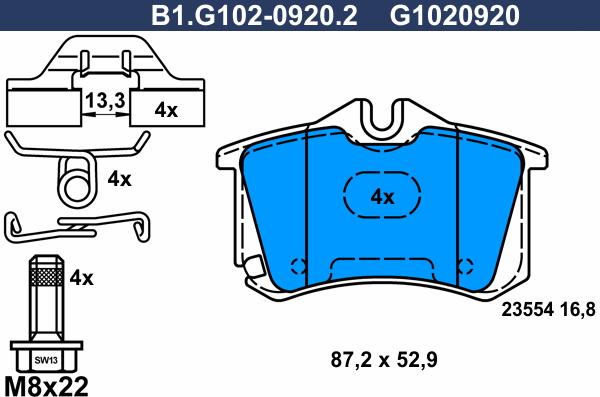 Galfer B1.G102-0920.2 - Тормозные колодки, дисковые, комплект www.autospares.lv