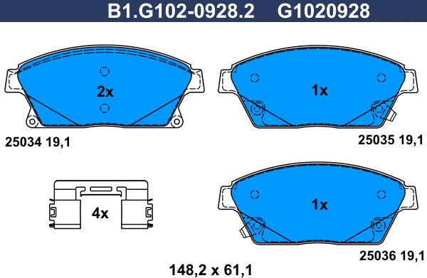 Galfer B1.G102-0928.2 - Bremžu uzliku kompl., Disku bremzes www.autospares.lv