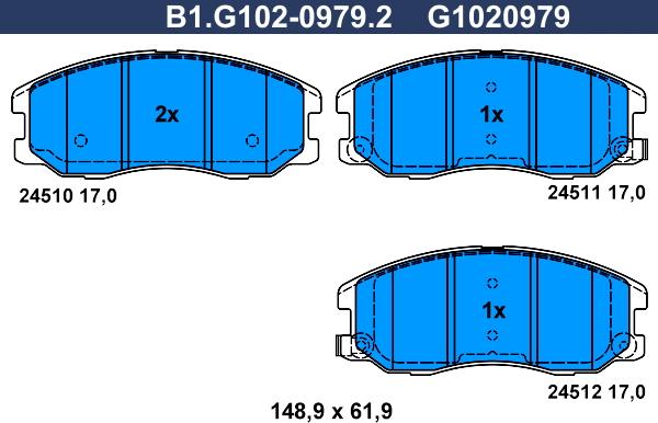 Galfer B1.G102-0979.2 - Тормозные колодки, дисковые, комплект www.autospares.lv