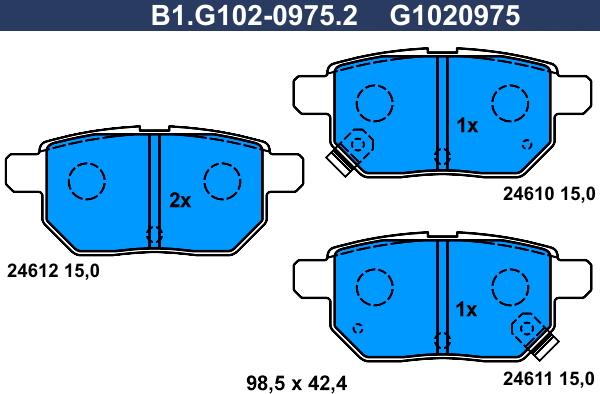 Galfer B1.G102-0975.2 - Тормозные колодки, дисковые, комплект www.autospares.lv