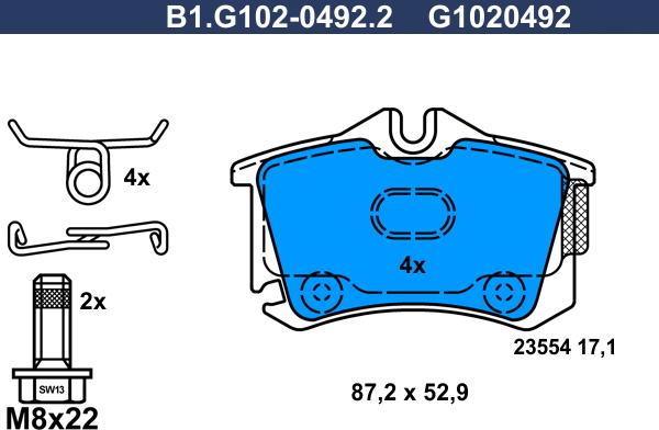 Galfer B1.G102-0492.2 - Тормозные колодки, дисковые, комплект www.autospares.lv