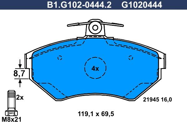 Galfer B1.G102-0444.2 - Тормозные колодки, дисковые, комплект www.autospares.lv