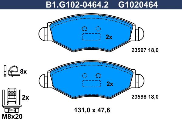 Galfer B1.G102-0464.2 - Тормозные колодки, дисковые, комплект www.autospares.lv