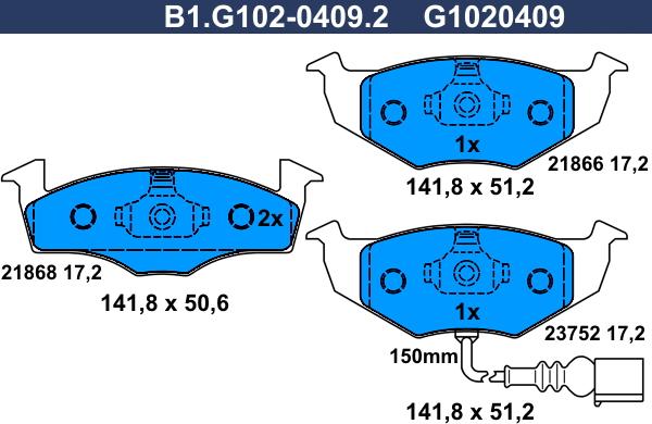 Galfer B1.G102-0409.2 - Тормозные колодки, дисковые, комплект www.autospares.lv