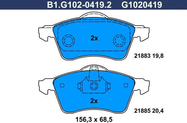 Galfer B1.G102-0419.2 - Bremžu uzliku kompl., Disku bremzes autospares.lv