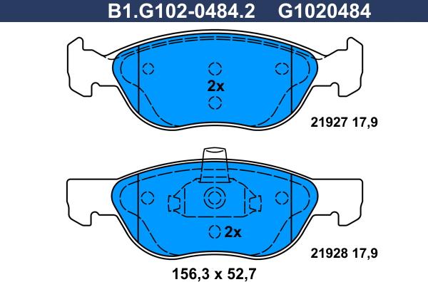 Galfer B1.G102-0484.2 - Bremžu uzliku kompl., Disku bremzes autospares.lv