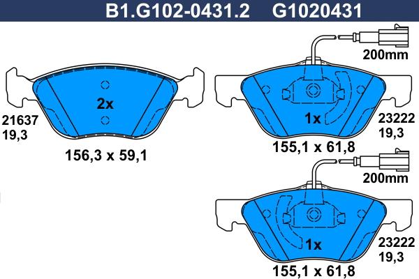 Galfer B1.G102-0431.2 - Тормозные колодки, дисковые, комплект www.autospares.lv