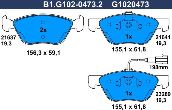 Galfer B1.G102-0473.2 - Brake Pad Set, disc brake www.autospares.lv