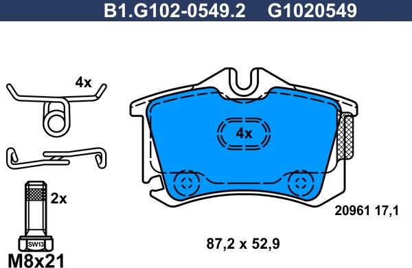 Galfer B1.G102-0549.2 - Brake Pad Set, disc brake www.autospares.lv