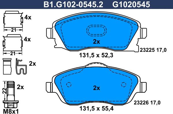 Galfer B1.G102-0545.2 - Тормозные колодки, дисковые, комплект www.autospares.lv