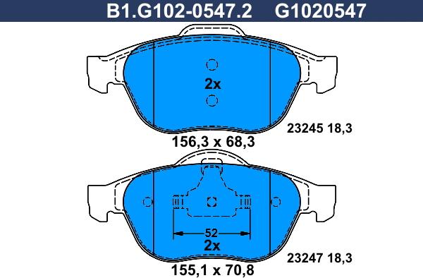 Galfer B1.G102-0547.2 - Bremžu uzliku kompl., Disku bremzes autospares.lv