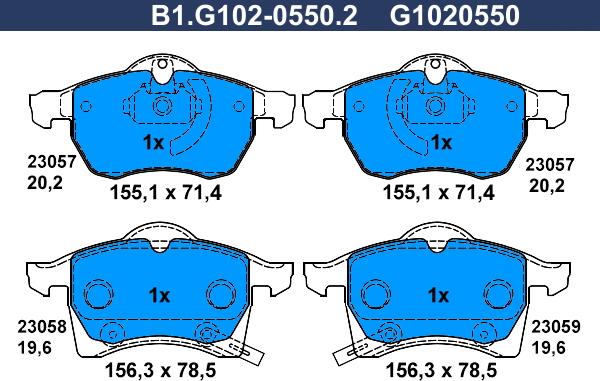 Galfer B1.G102-0550.2 - Bremžu uzliku kompl., Disku bremzes autospares.lv