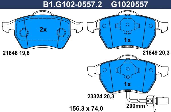 Galfer B1.G102-0557.2 - Bremžu uzliku kompl., Disku bremzes autospares.lv