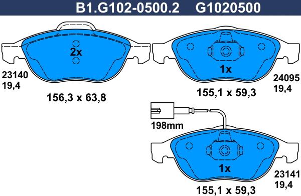 Galfer B1.G102-0500.2 - Bremžu uzliku kompl., Disku bremzes autospares.lv