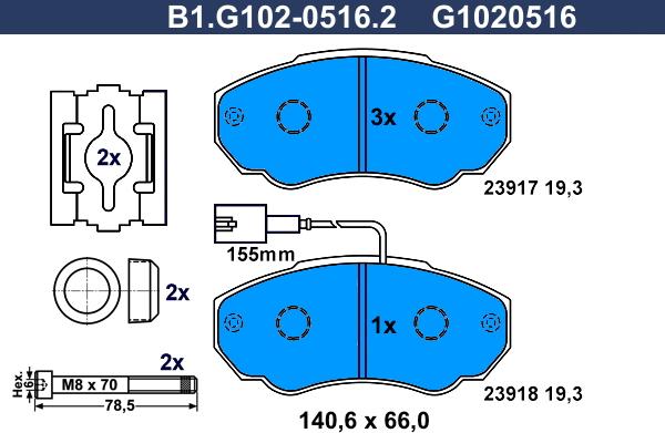 Galfer B1.G102-0516.2 - Тормозные колодки, дисковые, комплект www.autospares.lv