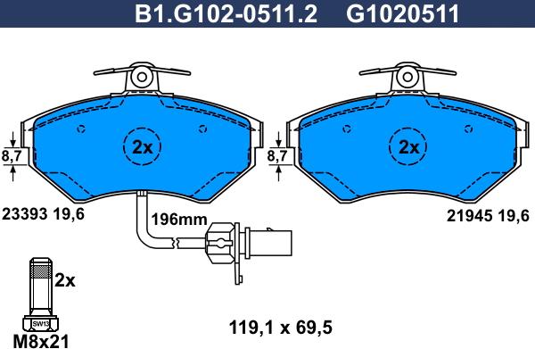 Galfer B1.G102-0511.2 - Bremžu uzliku kompl., Disku bremzes www.autospares.lv