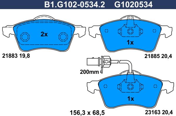 Galfer B1.G102-0534.2 - Bremžu uzliku kompl., Disku bremzes autospares.lv