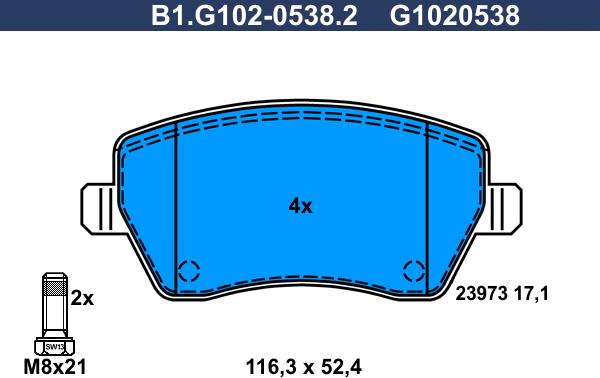 Galfer B1.G102-0538.2 - Brake Pad Set, disc brake www.autospares.lv