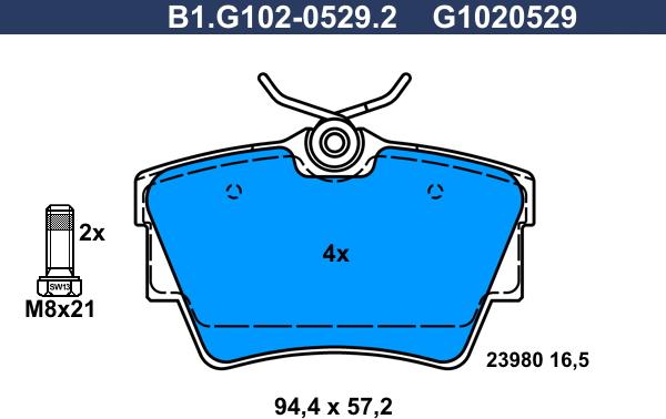 Galfer B1.G102-0529.2 - Brake Pad Set, disc brake www.autospares.lv