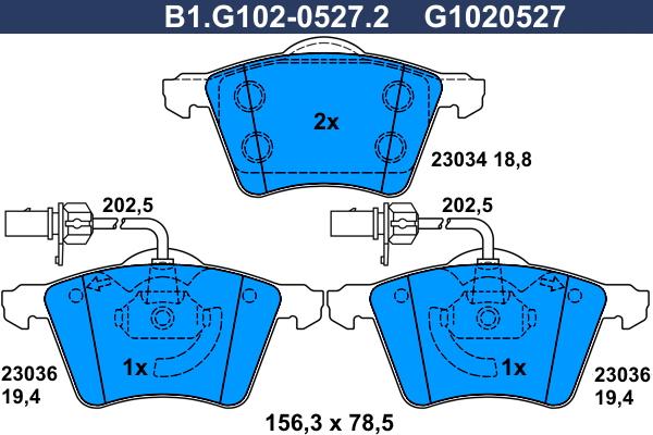 Galfer B1.G102-0527.2 - Bremžu uzliku kompl., Disku bremzes autospares.lv