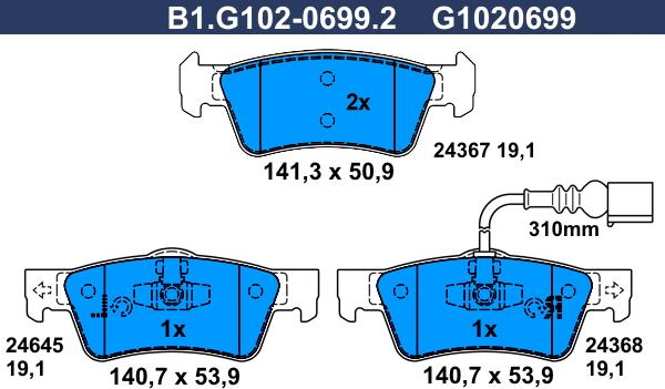 Galfer B1.G102-0699.2 - Bremžu uzliku kompl., Disku bremzes autospares.lv