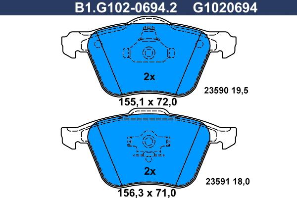 Galfer B1.G102-0694.2 - Bremžu uzliku kompl., Disku bremzes autospares.lv