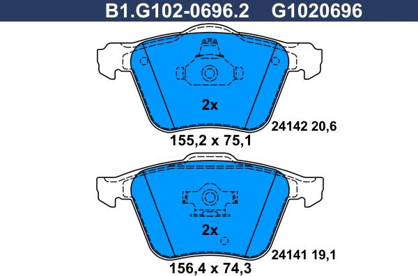 Galfer B1.G102-0696.2 - Bremžu uzliku kompl., Disku bremzes www.autospares.lv