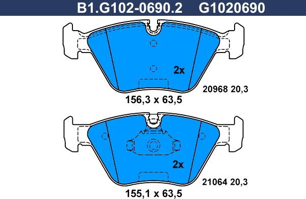 Galfer B1.G102-0690.2 - Bremžu uzliku kompl., Disku bremzes www.autospares.lv