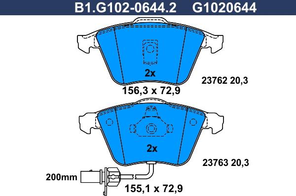 Galfer B1.G102-0644.2 - Тормозные колодки, дисковые, комплект www.autospares.lv