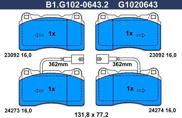 Galfer B1.G102-0643.2 - Bremžu uzliku kompl., Disku bremzes autospares.lv