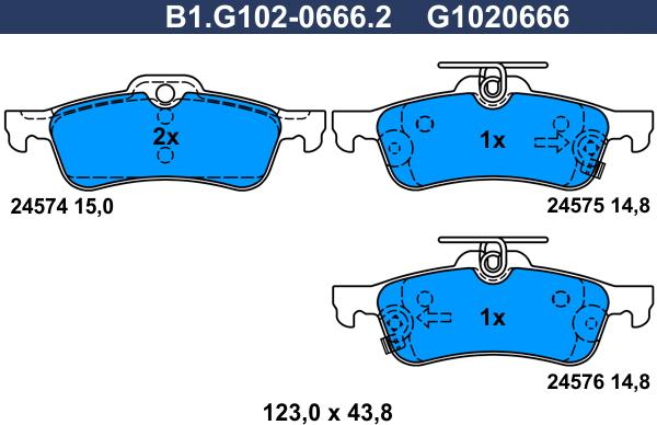 Galfer B1.G102-0666.2 - Brake Pad Set, disc brake www.autospares.lv