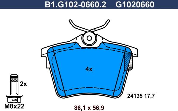 Galfer B1.G102-0660.2 - Brake Pad Set, disc brake www.autospares.lv