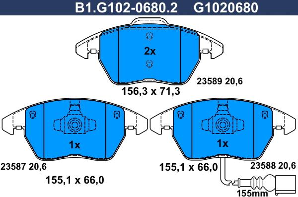 Galfer B1.G102-0680.2 - Тормозные колодки, дисковые, комплект www.autospares.lv