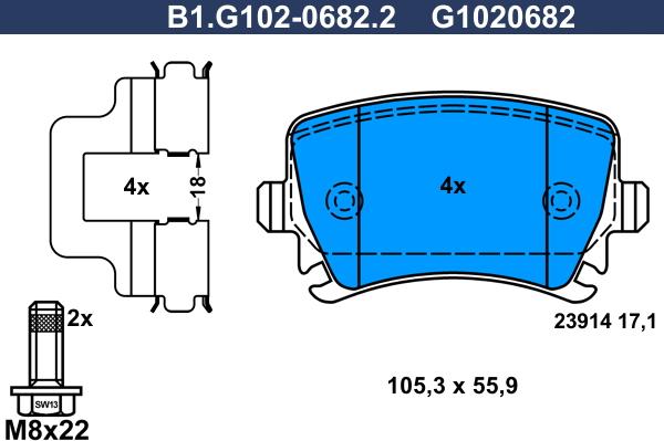 Galfer B1.G102-0682.2 - Bremžu uzliku kompl., Disku bremzes autospares.lv