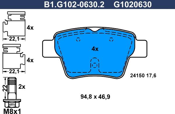 Galfer B1.G102-0630.2 - Тормозные колодки, дисковые, комплект www.autospares.lv