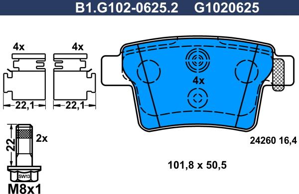 Galfer B1.G102-0625.2 - Bremžu uzliku kompl., Disku bremzes autospares.lv