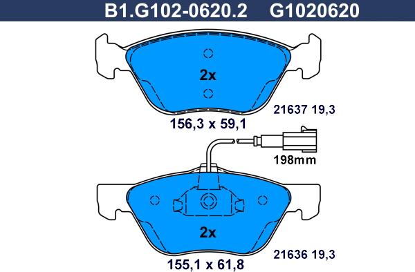 Galfer B1.G102-0620.2 - Brake Pad Set, disc brake www.autospares.lv