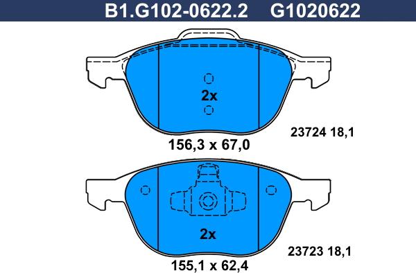 Galfer B1.G102-0622.2 - Bremžu uzliku kompl., Disku bremzes autospares.lv