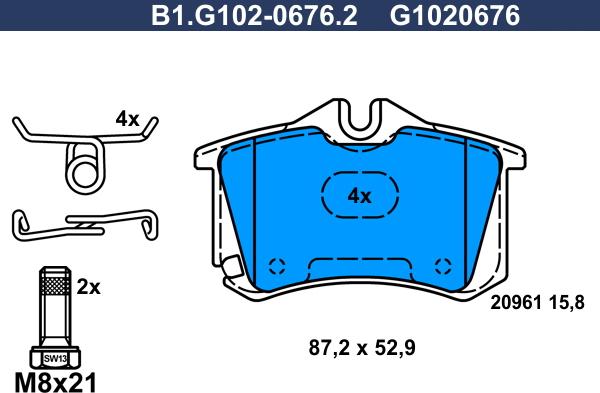 Galfer B1.G102-0676.2 - Тормозные колодки, дисковые, комплект www.autospares.lv