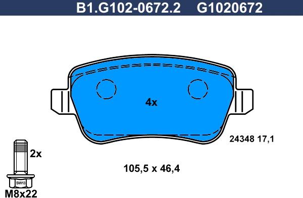 Galfer B1.G102-0672.2 - Тормозные колодки, дисковые, комплект www.autospares.lv