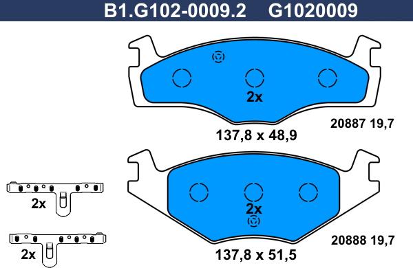 Galfer B1.G102-0009.2 - Тормозные колодки, дисковые, комплект www.autospares.lv