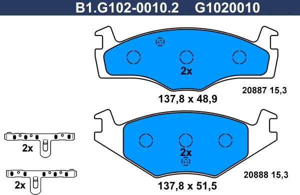 Galfer B1.G102-0010.2 - Bremžu uzliku kompl., Disku bremzes autospares.lv