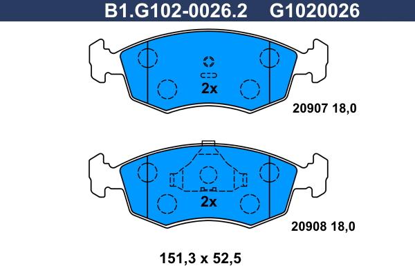 Galfer B1.G102-0026.2 - Тормозные колодки, дисковые, комплект www.autospares.lv