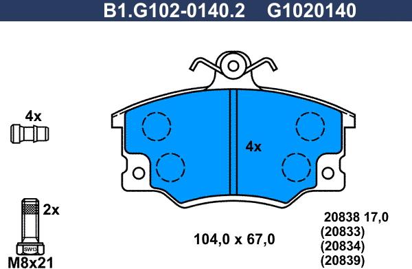 Galfer B1.G102-0140.2 - Bremžu uzliku kompl., Disku bremzes autospares.lv