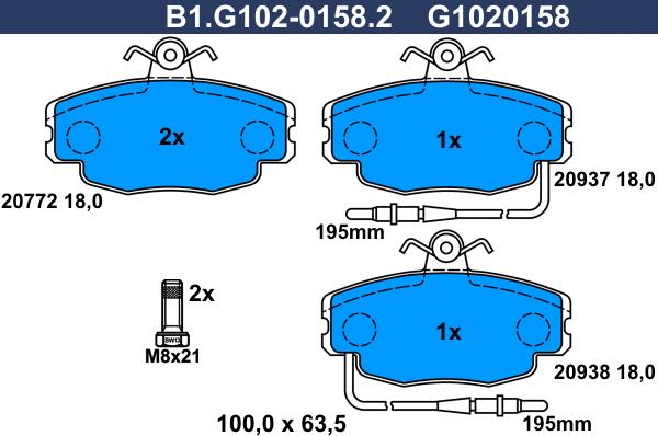 Galfer B1.G102-0158.2 - Bremžu uzliku kompl., Disku bremzes autospares.lv