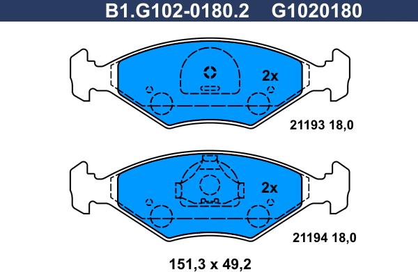 Galfer B1.G102-0180.2 - Brake Pad Set, disc brake www.autospares.lv