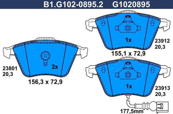 Galfer B1.G102-0895.2 - Bremžu uzliku kompl., Disku bremzes autospares.lv