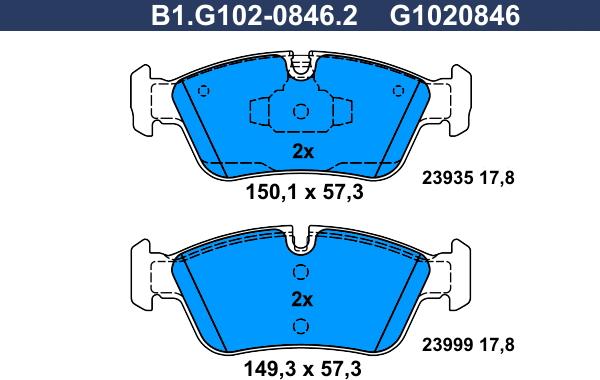 Galfer B1.G102-0846.2 - Bremžu uzliku kompl., Disku bremzes autospares.lv